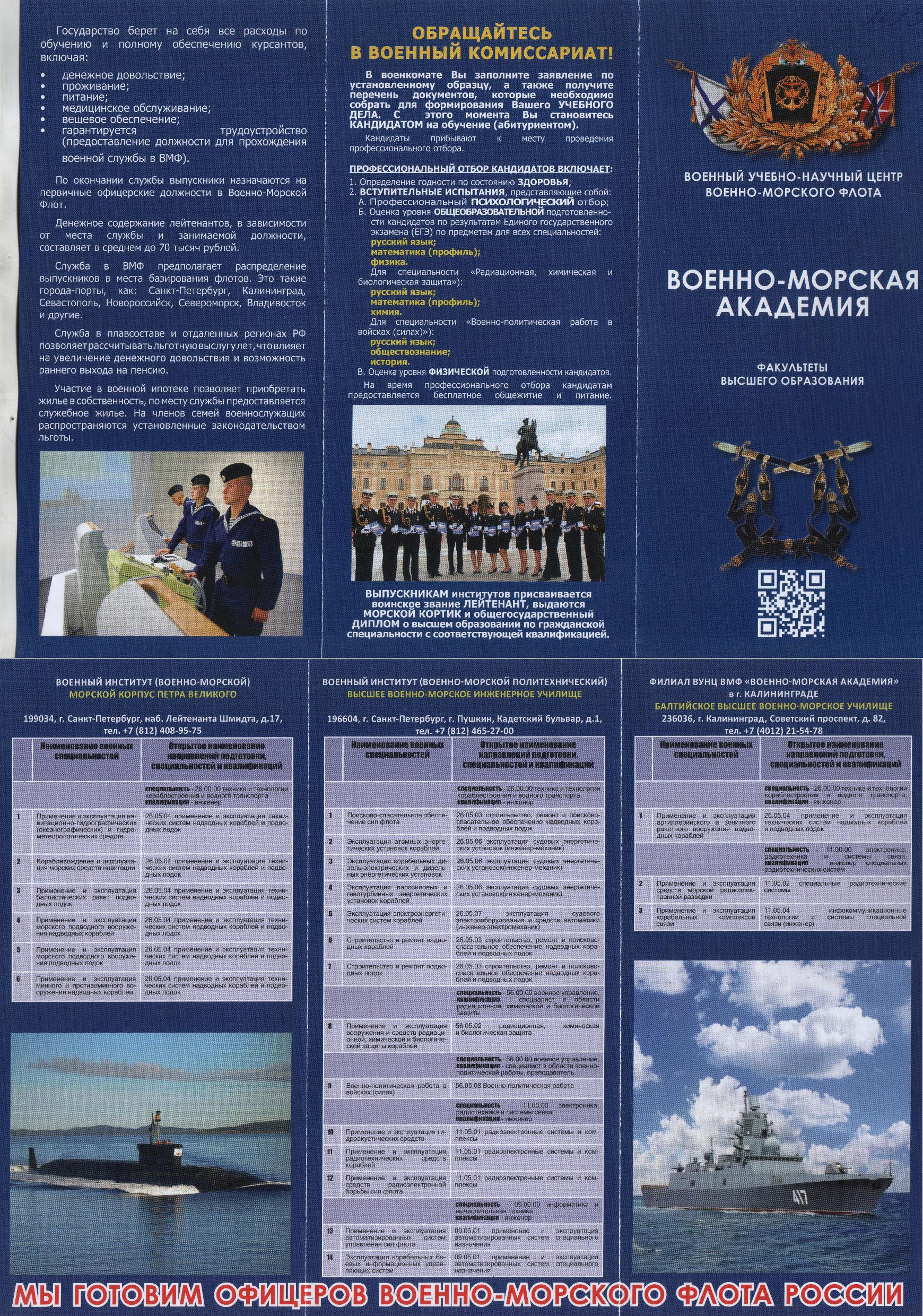ВУНЦ ВМФ «Военно-морская академия» (г.Санкт-Петербург) военный институт (военно- морской)